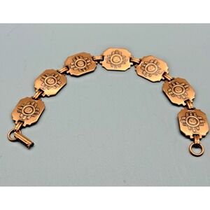 VTG Tribal Etched Sun Design Aztec South Western Copper Tone Bracelet Sz 7.75